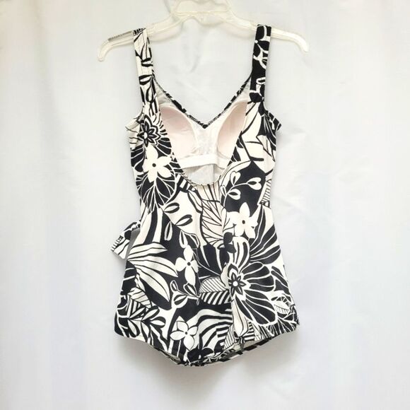Floral Black and White One-Piece Swimsuit - Picture 2 of 11